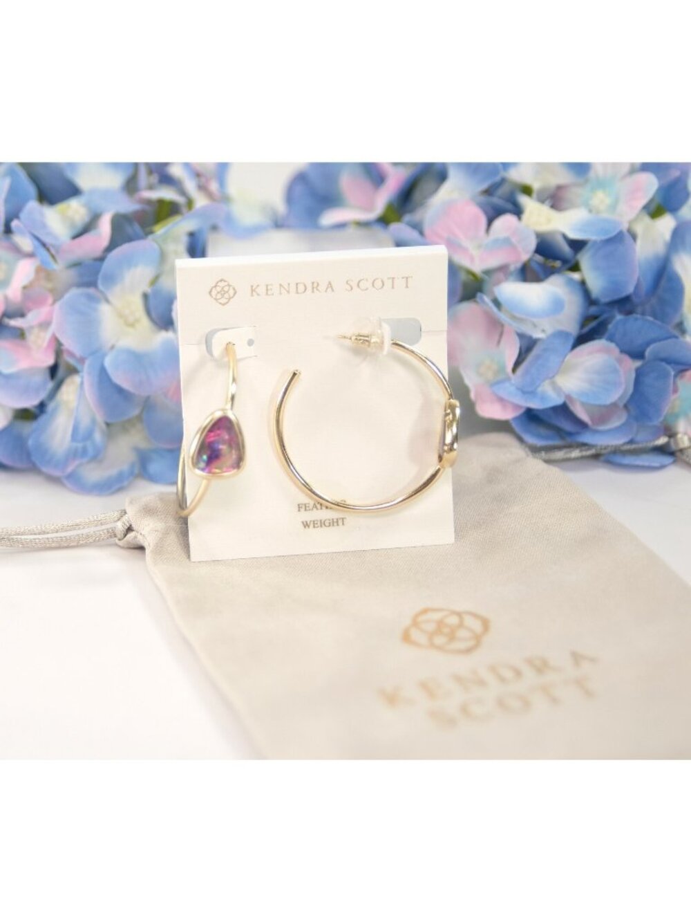 Kendra Scott Margot Hoop Lilac Abalone Gold Drop Dangle Earrings NWT